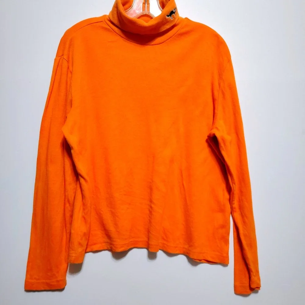 Holiday Editions Orange Long Sleeve Turtleneck Top Halloween Embroidered Cat L G